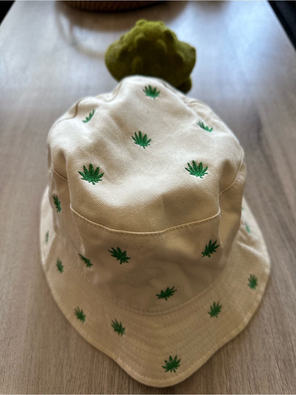 Tilly's Beige Bucket Hat with Green Leaf Embroidery - Picture 4 of 6